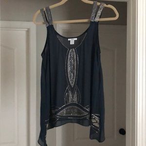 Bar III Royal Blue Beaded Polyester Tank Top